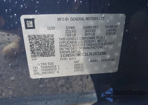 2020 Chevrolet Tahoe 4Wd Lt z USA, uszkodzony, nr VIN 1GNSKBKC1LR203296